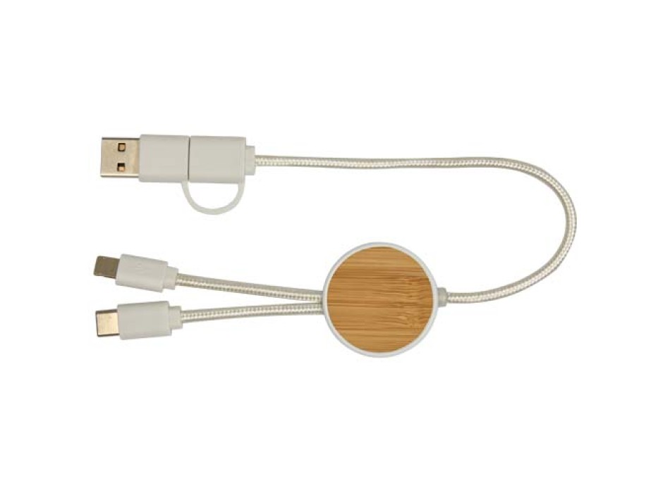 Cavo 5-in-1 in plastica riciclata da 30 cm per la sincronizzazione dei dati e la ricarica rapida da 27 W con dettagli in bambù Chechia FullGadgets.com