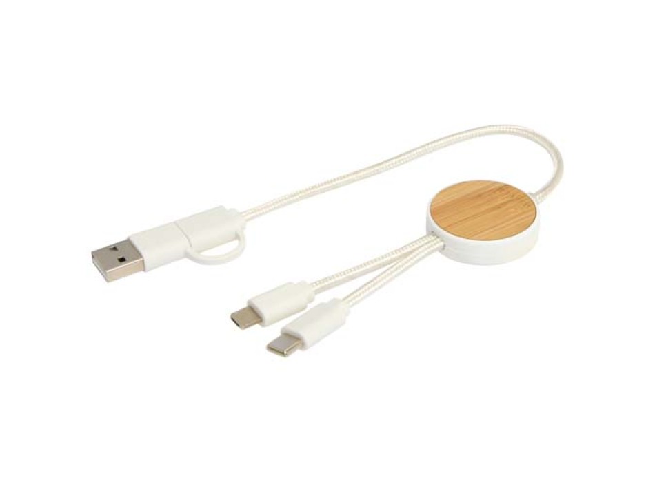 Cavo 5-in-1 in plastica riciclata da 30 cm per la sincronizzazione dei dati e la ricarica rapida da 27 W con dettagli in bambù Chechia FullGadgets.com