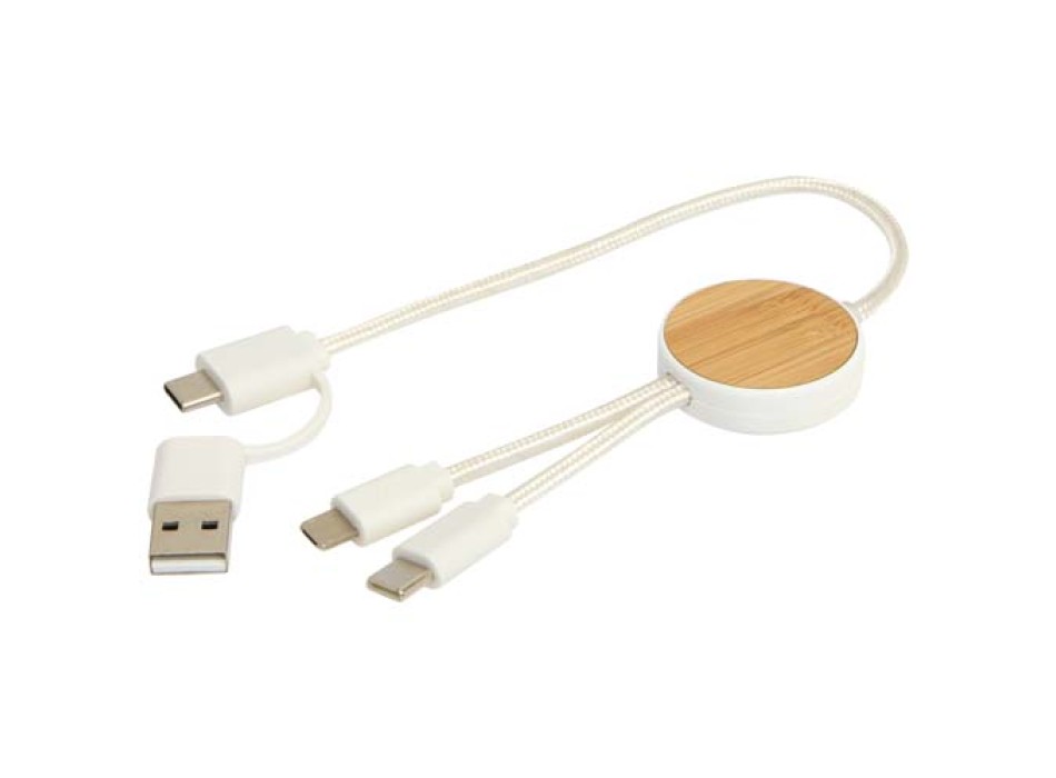 Cavo 5-in-1 in plastica riciclata da 30 cm per la sincronizzazione dei dati e la ricarica rapida da 27 W con dettagli in bambù Chechia FullGadgets.com