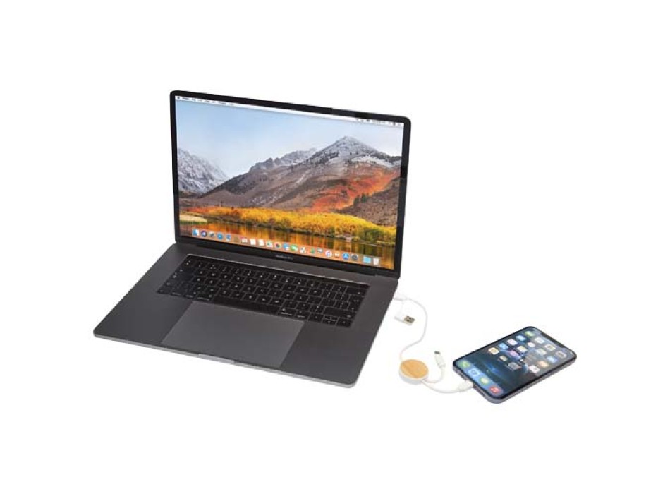 Cavo 5-in-1 in plastica riciclata da 30 cm per la sincronizzazione dei dati e la ricarica rapida da 27 W con dettagli in bambù Chechia FullGadgets.com