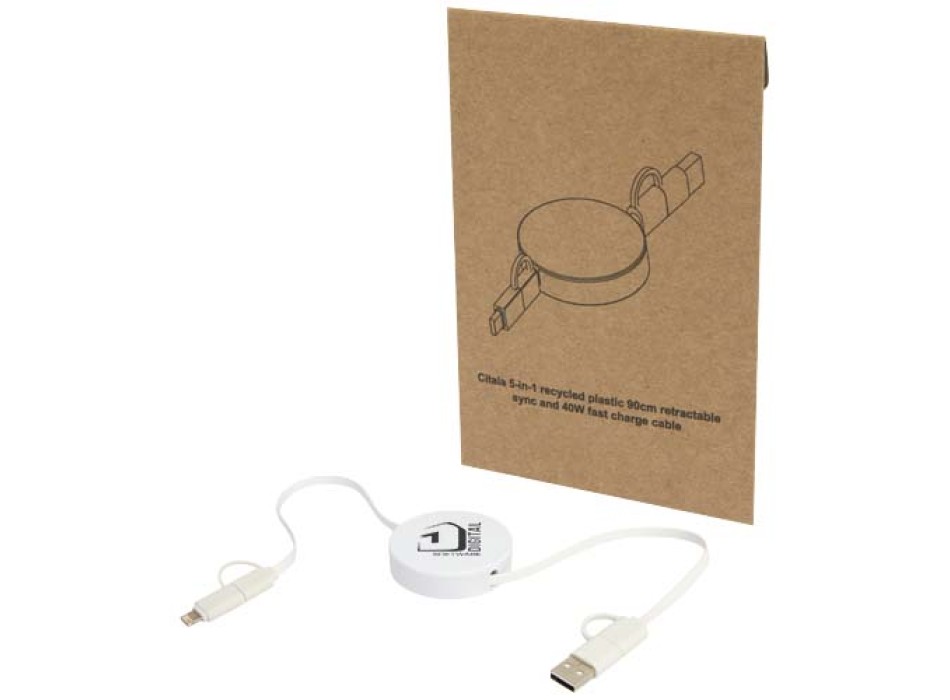 Cavo 5-in-1 in plastica riciclata retrattile da 90 cm per la sincronizzazione dei dati e la ricarica rapida da 40 W Citala FullGadgets.com