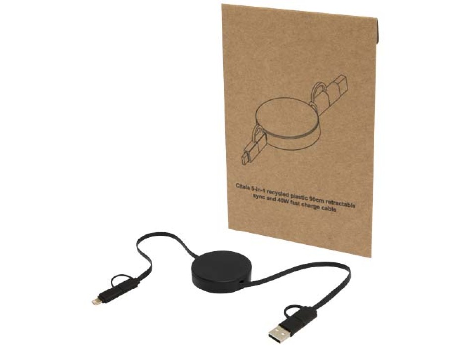 Cavo 5-in-1 in plastica riciclata retrattile da 90 cm per la sincronizzazione dei dati e la ricarica rapida da 40 W Citala FullGadgets.com