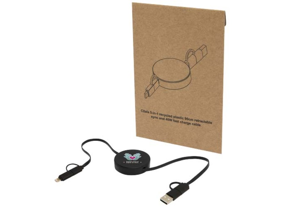Cavo 5-in-1 in plastica riciclata retrattile da 90 cm per la sincronizzazione dei dati e la ricarica rapida da 40 W Citala FullGadgets.com