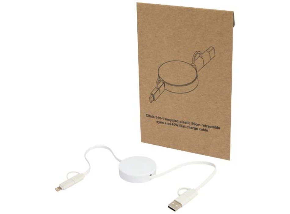 Cavo 5-in-1 in plastica riciclata retrattile da 90 cm per la sincronizzazione dei dati e la ricarica rapida da 40 W Citala FullGadgets.com