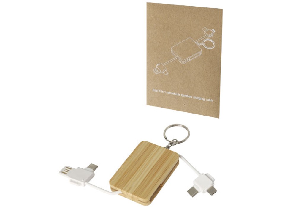 Cavo di ricarica con portachiavi in bambù 6 in 1 retrattile Reel FullGadgets.com