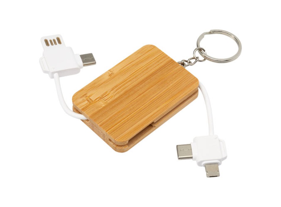 Cavo di ricarica con portachiavi in bambù 6 in 1 retrattile Reel FullGadgets.com