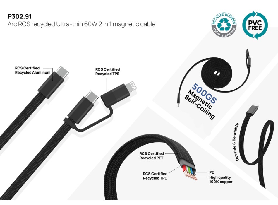 Cavo magnetico 2in1 Arc ultra fine da 60W FullGadgets.com