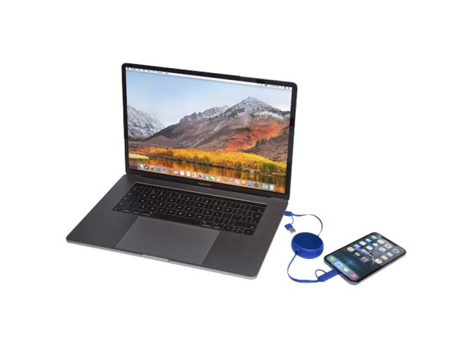 Cavo retrattile 5 in 1 da 100 cm in plastica riciclata e alluminio per la sincronizzazione dei dati e la ricarica rapida da 45 W Alasia FullGadgets.com