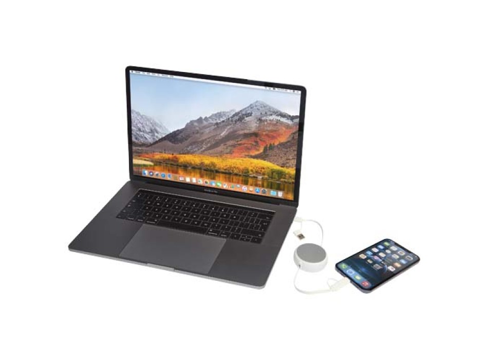 Cavo retrattile 5 in 1 da 100 cm in plastica riciclata e alluminio per la sincronizzazione dei dati e la ricarica rapida da 45 W Alasia FullGadgets.com