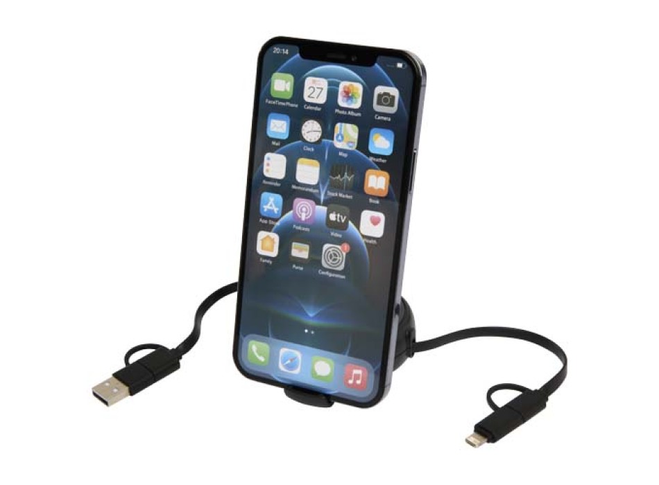 Cavo retrattile 5 in 1 da 100 cm in plastica riciclata e alluminio per la sincronizzazione dei dati e la ricarica rapida da 45 W Alasia FullGadgets.com