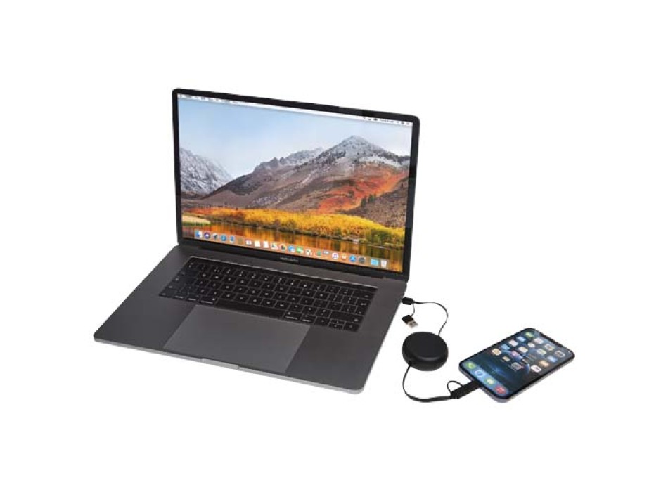 Cavo retrattile 5 in 1 da 100 cm in plastica riciclata e alluminio per la sincronizzazione dei dati e la ricarica rapida da 45 W Alasia FullGadgets.com