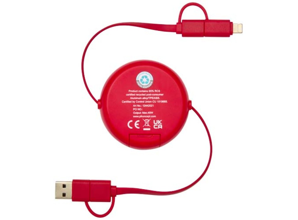 Cavo retrattile 5 in 1 da 100 cm in plastica riciclata e alluminio per la sincronizzazione dei dati e la ricarica rapida da 45 W Alasia FullGadgets.com