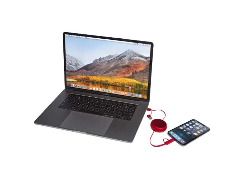 Cavo retrattile 5 in 1 da 100 cm in plastica riciclata e alluminio per la sincronizzazione dei dati e la ricarica rapida da 45 W Alasia FullGadgets.com