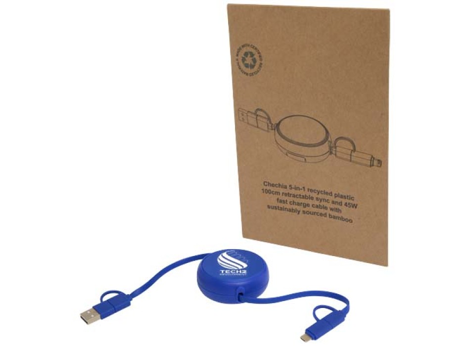 Cavo retrattile 5 in 1 da 100 cm in plastica riciclata e alluminio per la sincronizzazione dei dati e la ricarica rapida da 45 W Alasia FullGadgets.com