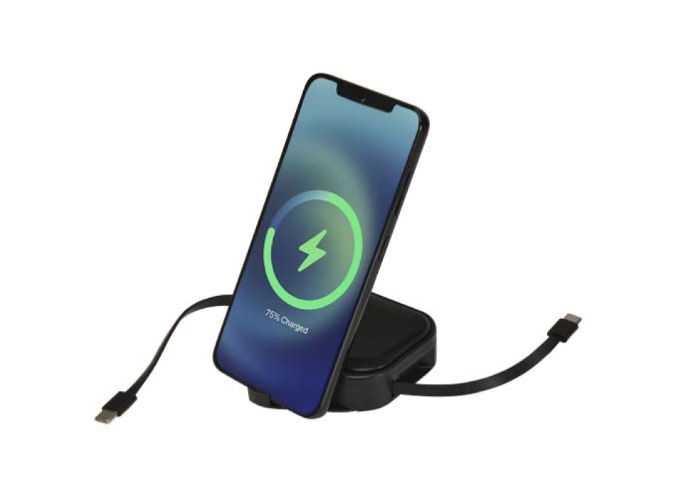 Cavo retrattile 5 in 1 in materiale riciclato con cavo retrattile per la sincronizzazione dei dati e la ricarica rapida da 100 W e set di strumenti per smartphone Gloas FullGadgets.com