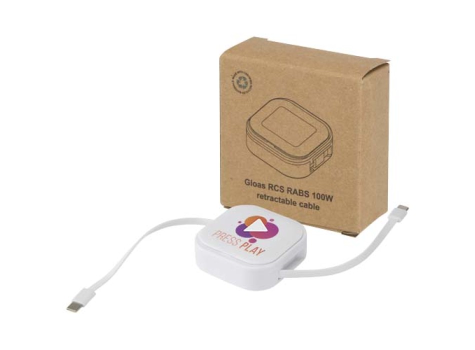 Cavo retrattile 5 in 1 in materiale riciclato con cavo retrattile per la sincronizzazione dei dati e la ricarica rapida da 100 W e set di strumenti per smartphone Gloas FullGadgets.com