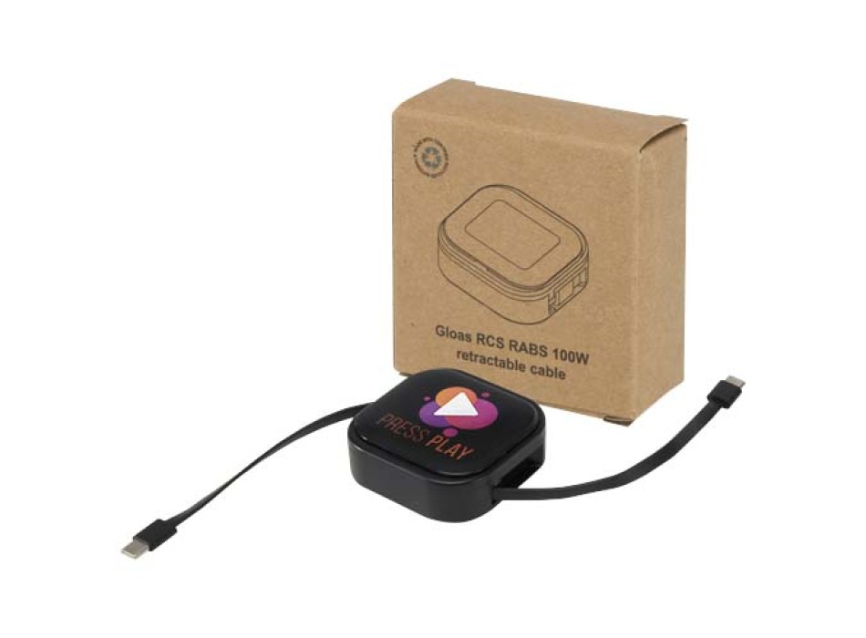 Cavo retrattile 5 in 1 in materiale riciclato con cavo retrattile per la sincronizzazione dei dati e la ricarica rapida da 100 W e set di strumenti per smartphone Gloas FullGadgets.com