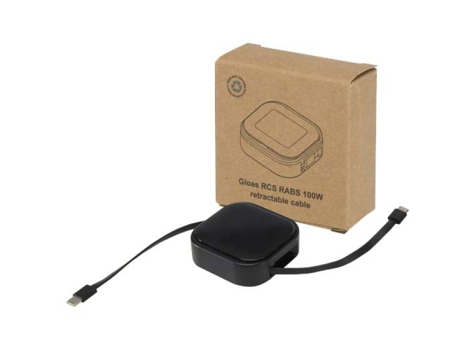 Cavo retrattile 5 in 1 in materiale riciclato con cavo retrattile per la sincronizzazione dei dati e la ricarica rapida da 100 W e set di strumenti per smartphone Gloas FullGadgets.com