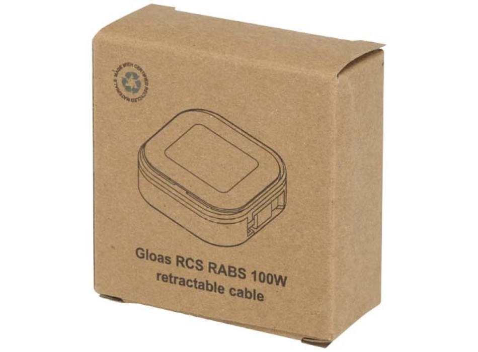 Cavo retrattile 5 in 1 in materiale riciclato con cavo retrattile per la sincronizzazione dei dati e la ricarica rapida da 100 W e set di strumenti per smartphone Gloas FullGadgets.com