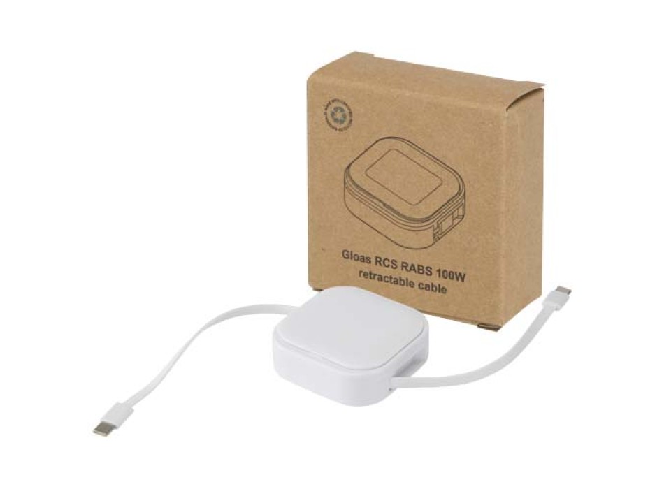 Cavo retrattile 5 in 1 in materiale riciclato con cavo retrattile per la sincronizzazione dei dati e la ricarica rapida da 100 W e set di strumenti per smartphone Gloas FullGadgets.com