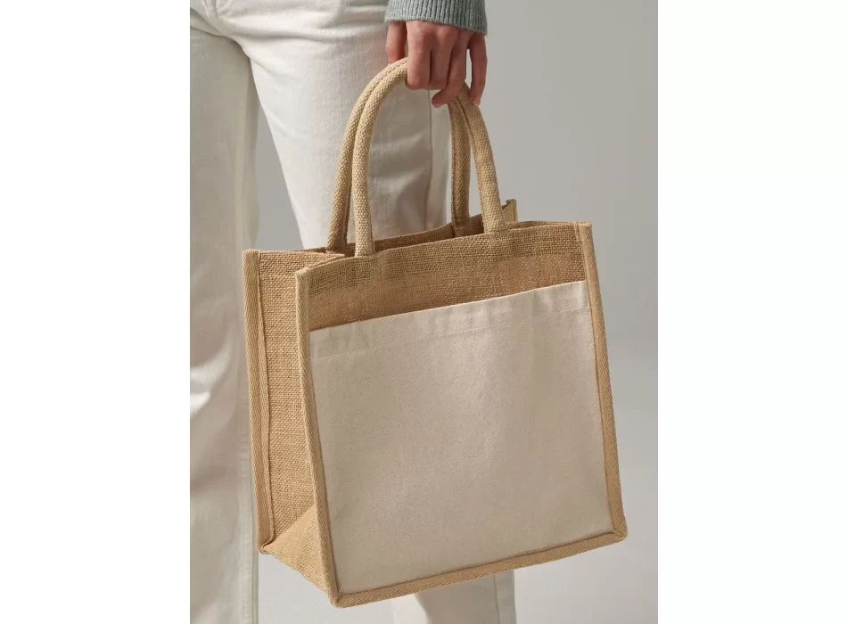 Cotton Pocket Natural Starched Jute Midi Tote FullGadgets.com