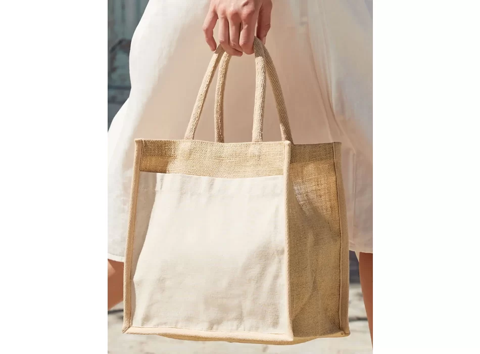 Cotton Pocket Natural Starched Jute Midi Tote FullGadgets.com