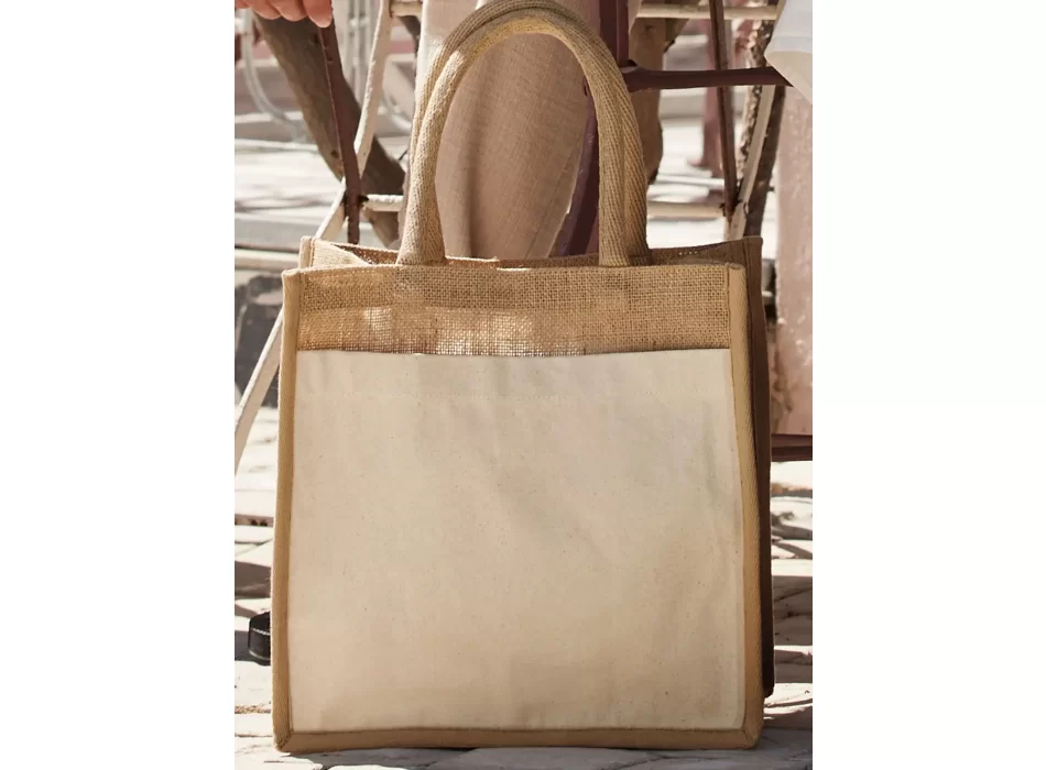 Cotton Pocket Natural Starched Jute Midi Tote FullGadgets.com