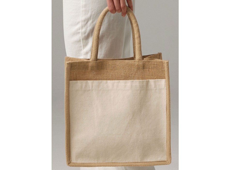 Cotton Pocket Natural Starched Jute Midi Tote FullGadgets.com