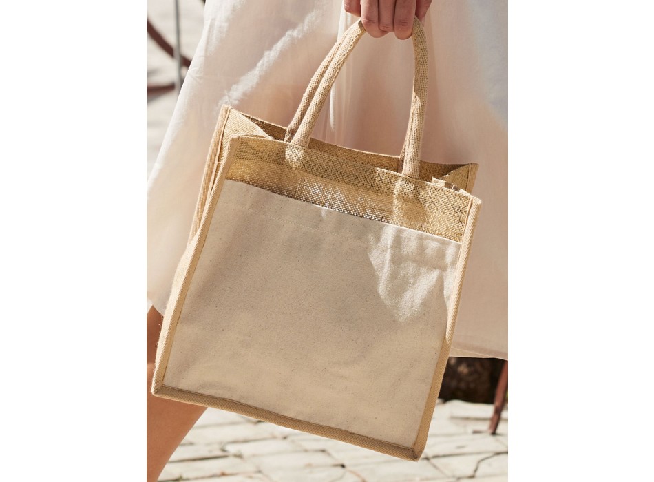 Cotton Pocket Natural Starched Jute Midi Tote FullGadgets.com
