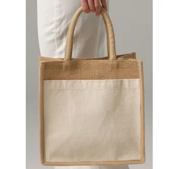 Cotton Pocket Natural Starched Jute Midi Tote FullGadgets.com