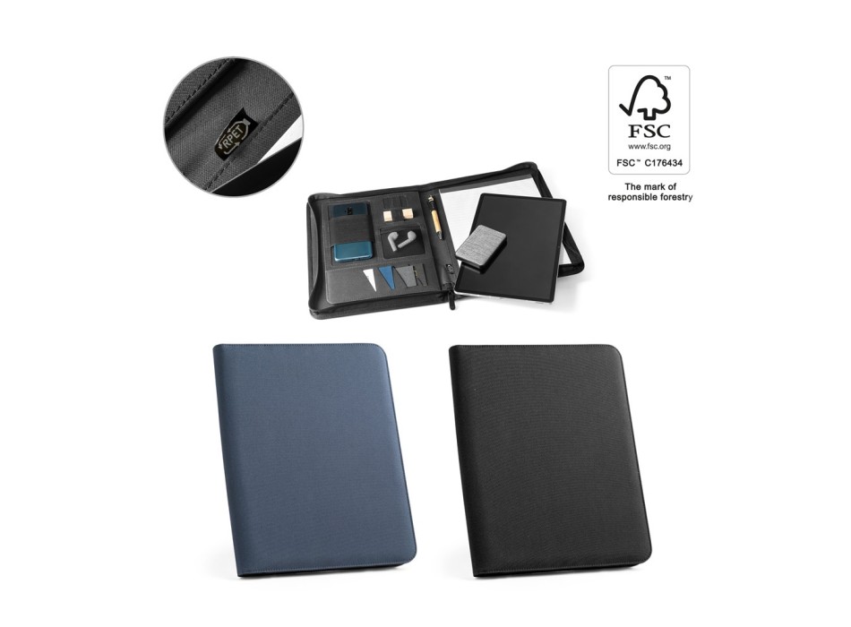 EMERGE FOLDER. Cartella A4 in poliestere riciclato (100% rPET) 300D con chiusura zip FullGadgets.com