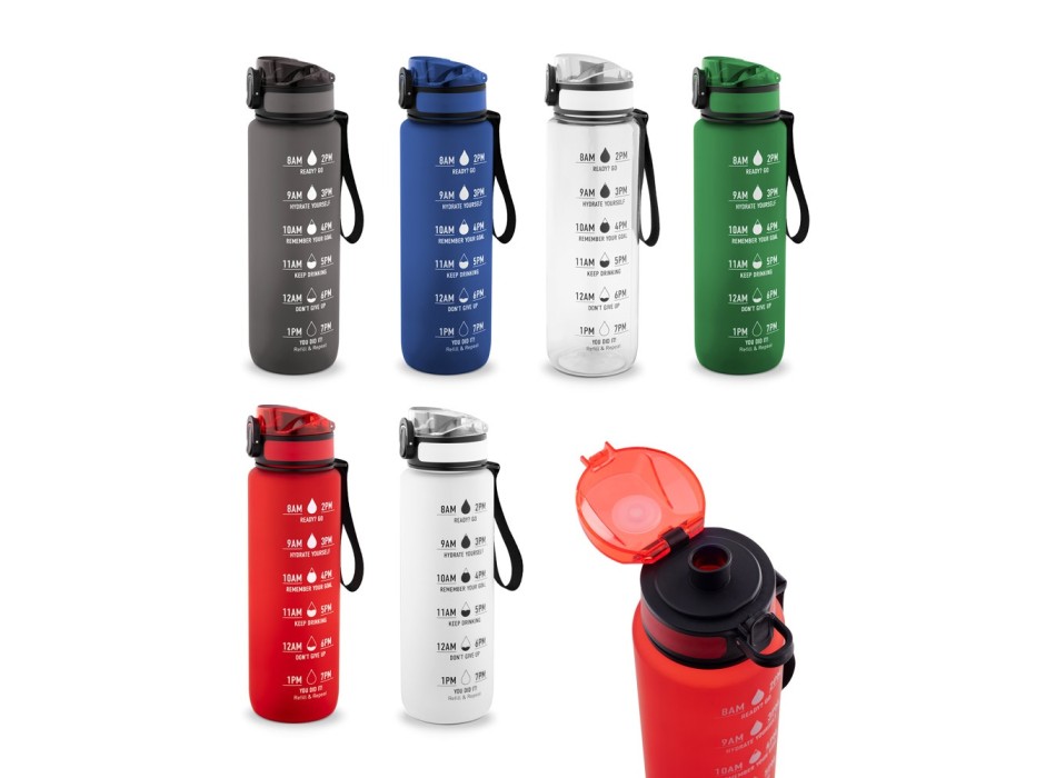 ERIKSSON. Borraccia in PET riciclato (100% rPET), con frasi motivazionali e indicazioni orarie per incoraggiare a bere acqua FullGadgets.com