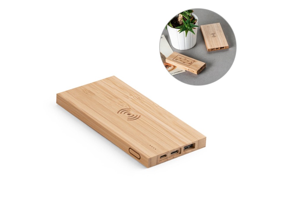 FITCH. Power bank da 5'000 mAh con caricatore wireless da 5W in bambù FullGadgets.com