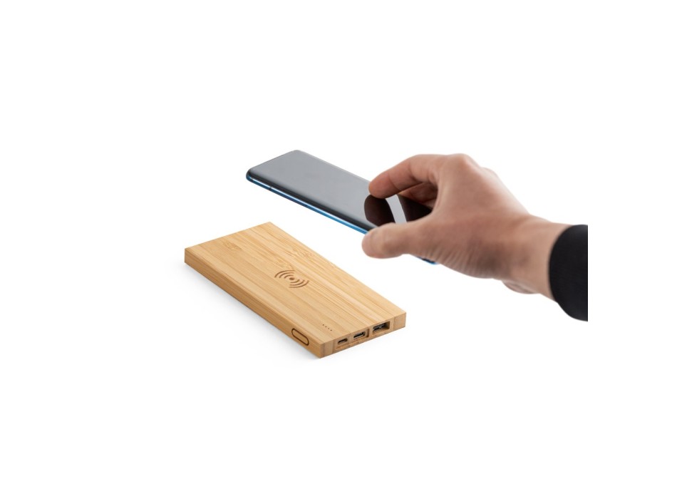 FITCH. Power bank da 5'000 mAh con caricatore wireless da 5W in bambù FullGadgets.com