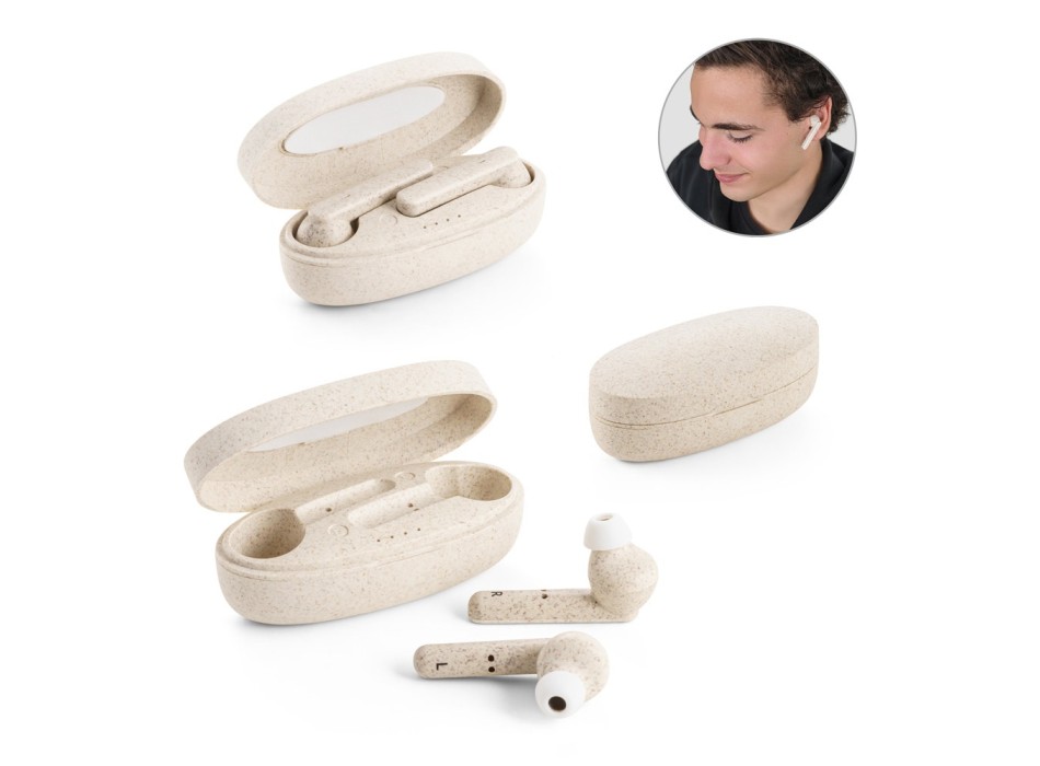 FOURIER. Auricolari wireless con durata della batteria di 3 ore in fibra di paglia di grano e PP FullGadgets.com