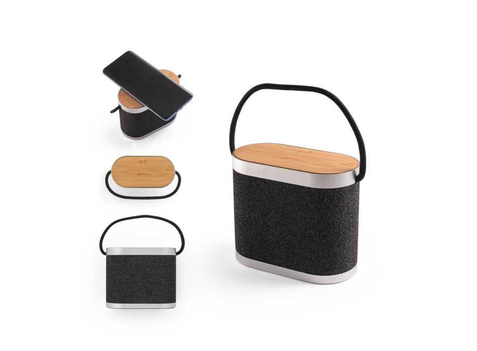 GUETTA. Altoparlante portatile da 5W con caricatore wireless superveloce da 15W e autonomia di 2 ore in bambù e PET riciclato (100% rPET) FullGadgets.com