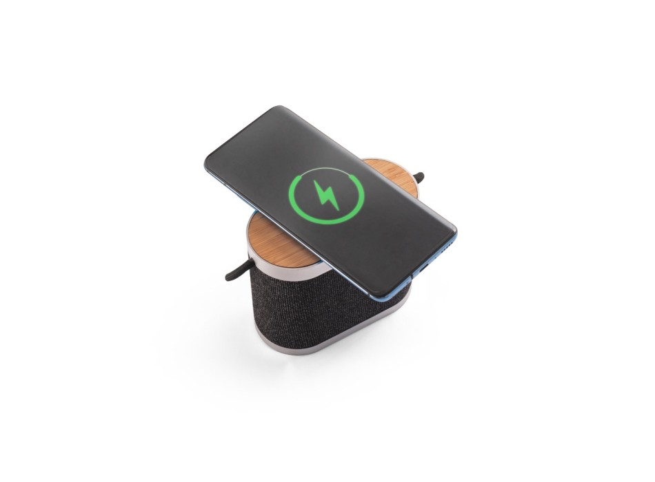 GUETTA. Altoparlante portatile da 5W con caricatore wireless superveloce da 15W e autonomia di 2 ore in bambù e PET riciclato (100% rPET) FullGadgets.com