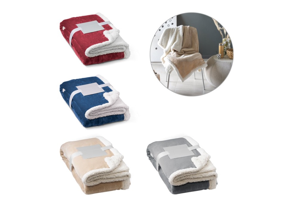 HEIDEN. Coperta reversibile in pile confezionata (190 g/m²) con nastro in raso e cartoncino personalizzabile FullGadgets.com