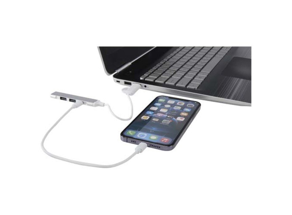 Hub USB-A e Tipo-C a 4 porte in alluminio riciclato con doppio ingresso Alkaid FullGadgets.com