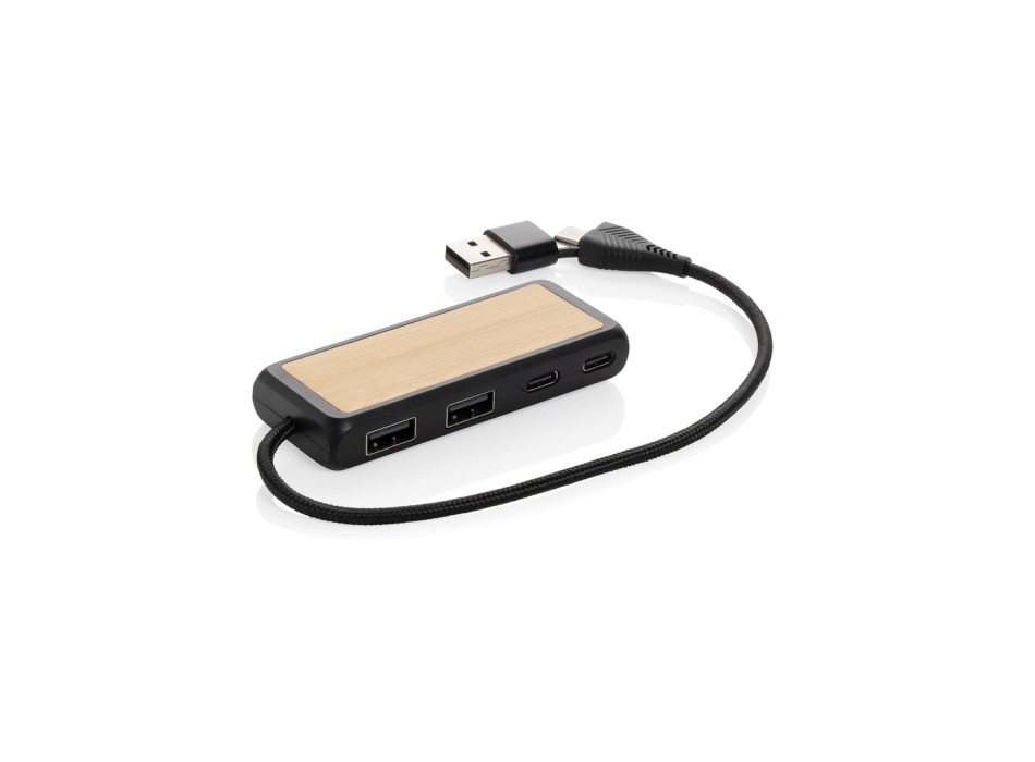 Hub USB doppio input Link in plastica e bambù riciclati FullGadgets.com