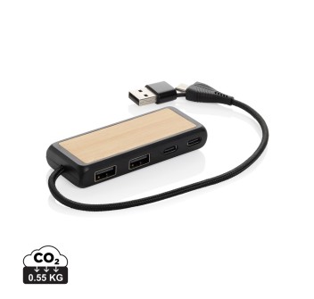 Hub USB doppio input Link in plastica e bambù riciclati FullGadgets.com