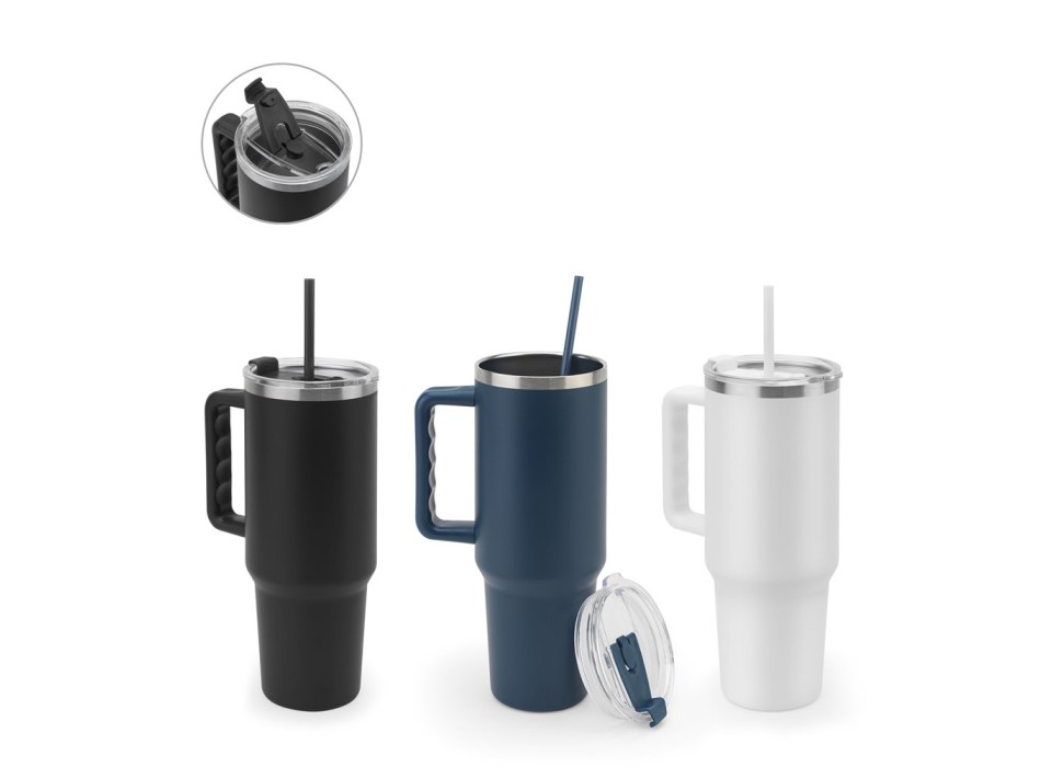 JOYNER XL. Tazza da viaggio grande in acciaio inossidabile (riciclata al 91%) con doppia parete isolata sottovuoto e finitura opaca da 1300 ml FullGadgets.com
