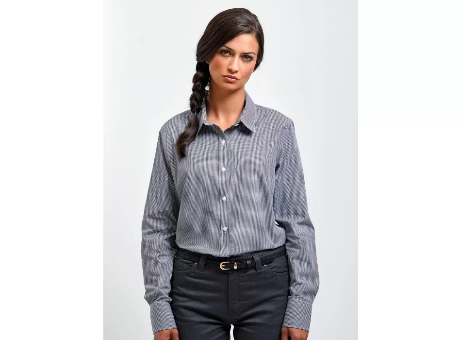 Ladies' Long Sleeve Microcheck Gingham Shirt FullGadgets.com