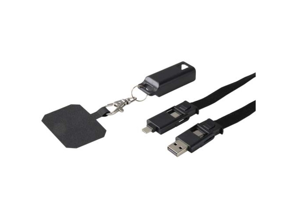 Lanyard per smartphone in plastica riciclata con cavo integrato per la sincronizzazione dati e la ricarica rapida 5 in 1 da 65 W Franz FullGadgets.com