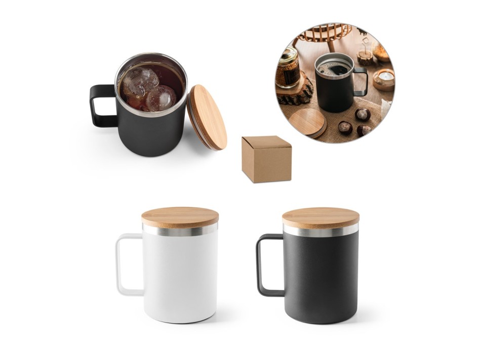 LAUDA. Tazza in acciaio inossidabile riciclato al 90% con coperchio in bambù 420 mL FullGadgets.com