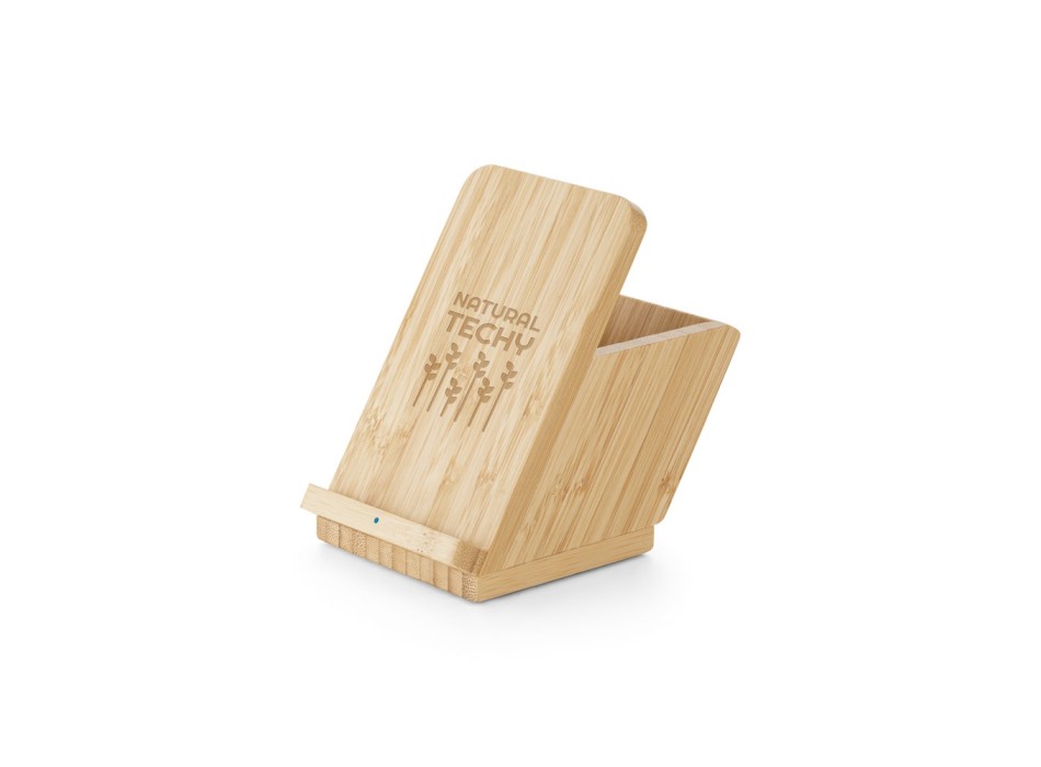 LEAVITT. Supporto per smartphone e porta biro con caricatore wireless veloce da 10W in bambù FullGadgets.com