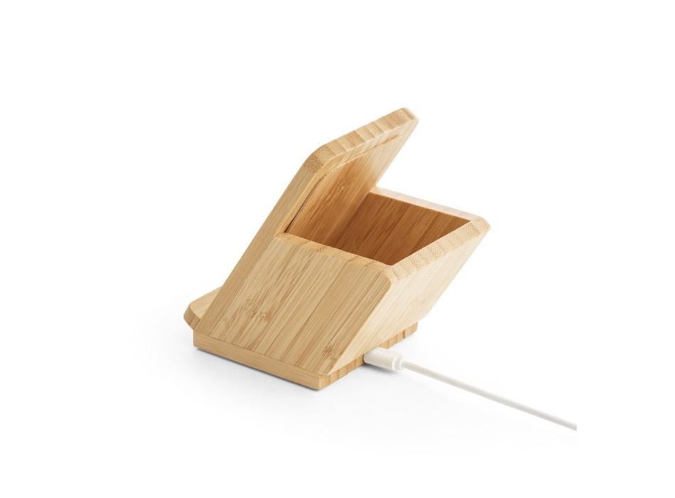 LEAVITT. Supporto per smartphone e porta biro con caricatore wireless veloce da 10W in bambù FullGadgets.com