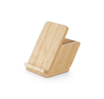 LEAVITT. Supporto per smartphone e porta biro con caricatore wireless veloce da 10W in bambù FullGadgets.com