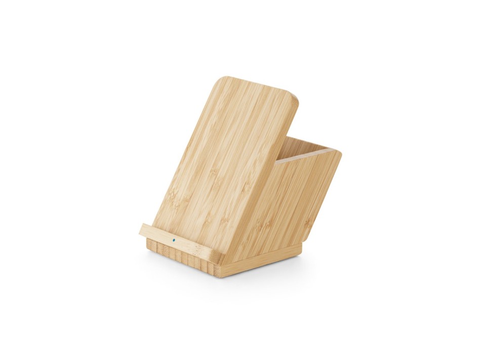 LEAVITT. Supporto per smartphone e porta biro con caricatore wireless veloce da 10W in bambù FullGadgets.com