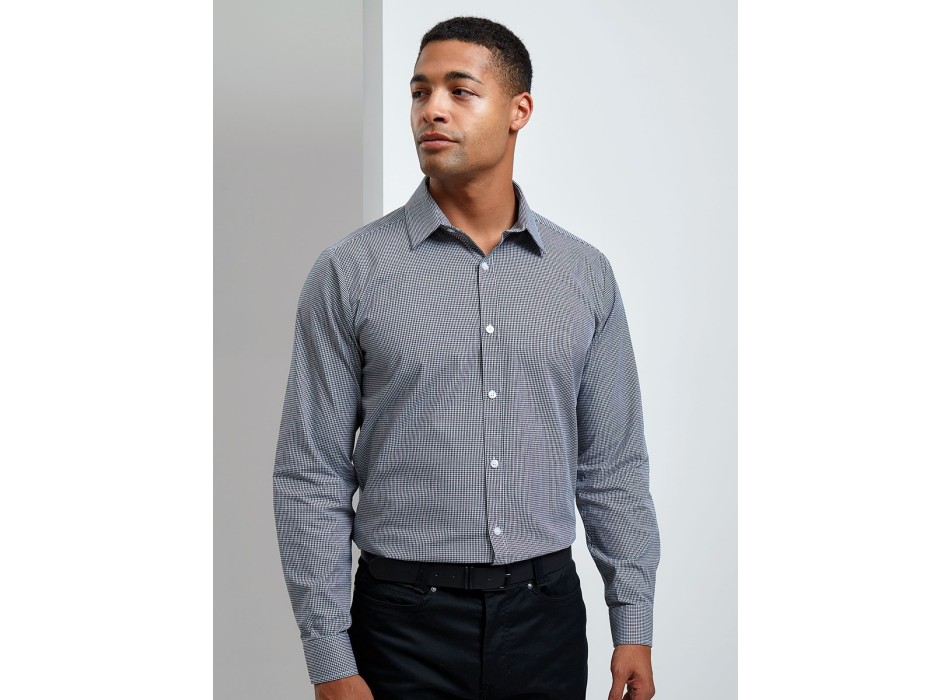 Men's Long Sleeve Microcheck Gingham Shirt FullGadgets.com